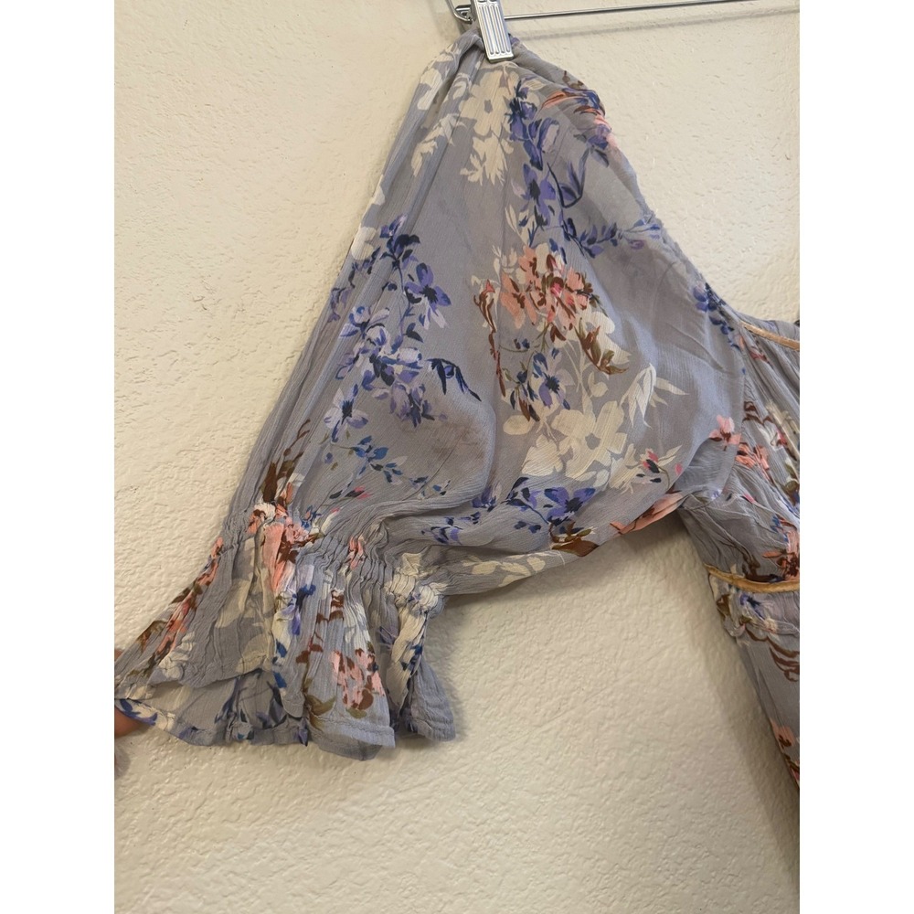 Free People Puff Sleeve Floral Mini Dress M NWT boho - Picture 4 of 10